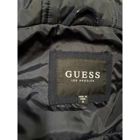 Guess Mens Blue Zip Up Wool Blend Hooded Jacket Quilted Size Medium - Picture 7 of 10